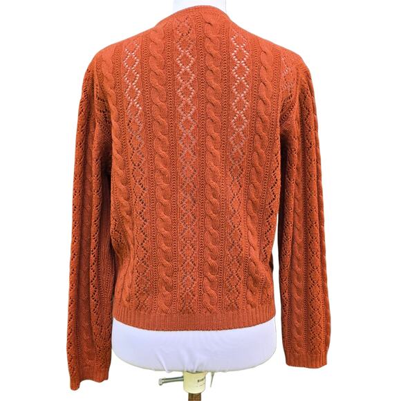 VTG Cardigan Rust Orange Wool Size M Cable Knit Vintage Button Front Sweater - Picture 4 of 10